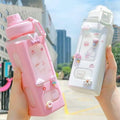 Cutezie Kawaii Bear Water Bottle with Straw Stickers with Straw Cute Large Water Bottles Leakproof Cute aethestic Plastic Sports Bottle for Girls, for School, Juice, Tea & Travel Pack Of 1 Pink,White