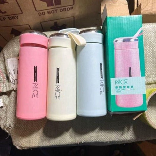 CUTEZIE Premium NICE Glass Water Bottle 400ml for Adults Students Office Car Outdoor Gym (Assorted Color) Pack Of 1