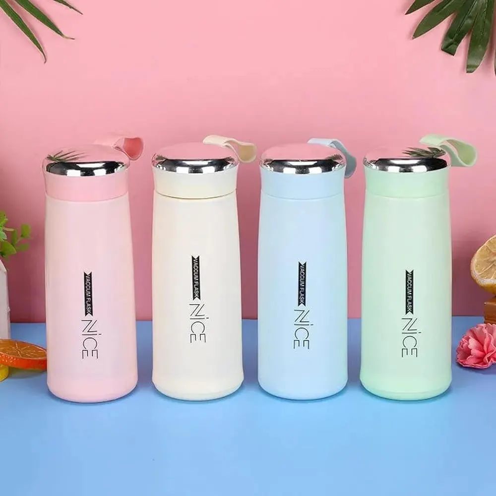 CUTEZIE Premium NICE Glass Water Bottle 400ml for Adults Students Office Car Outdoor Gym (Assorted Color) Pack Of 1